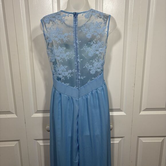 Sleeveless Blue Satin Lace Maxi Dress Womens M Prom Bridesmaid Formal Elegant - Picture 5 of 10